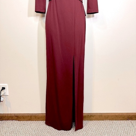 NWT After Six 6814 V-Neck 3/4 Sleeve Full Length Crepe Formal Gown Burgundy XXS - Picture 12 of 16